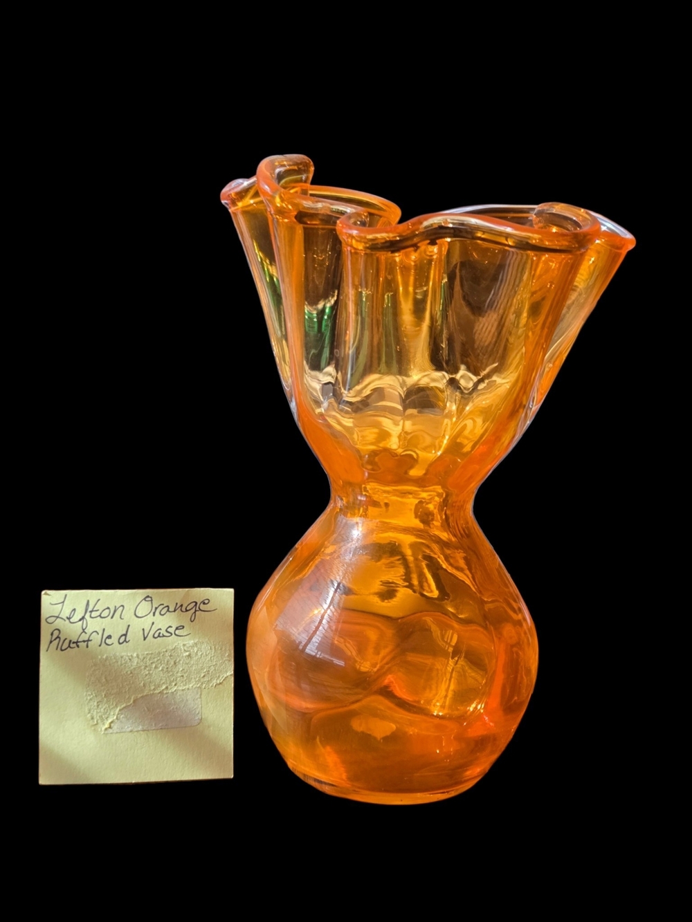 Vintage Lefton Handblown Orange Ruffled Glass Vase - Decorative Home Art